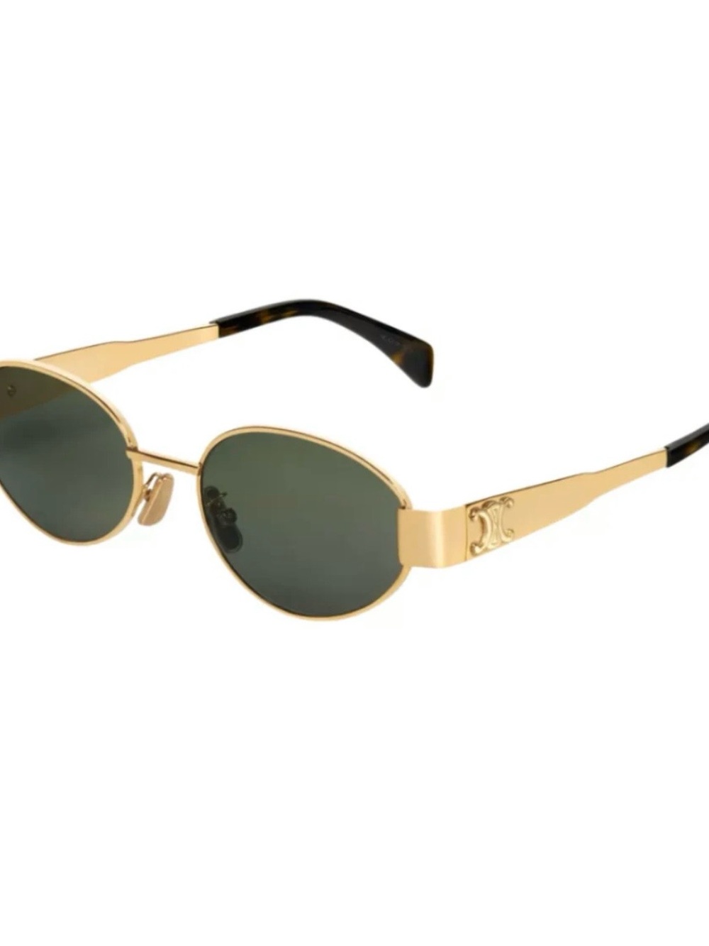 Celine Gold Metal Oval Sunglasses with Green Lenses